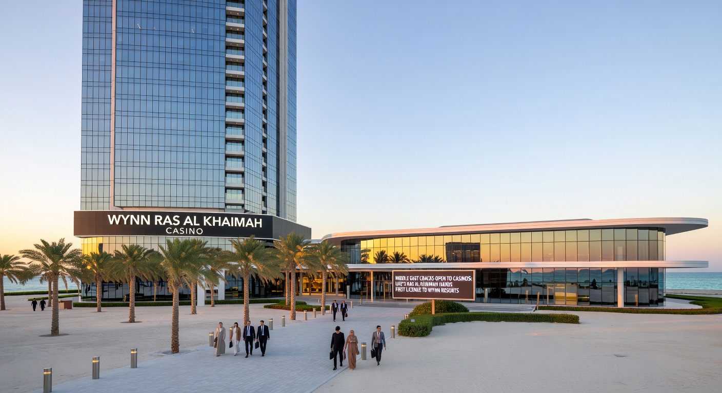 Aerial view of Ras Al Khaimah's coastal landscape with Wynn Resorts' planned casino resort highlighted in rendering