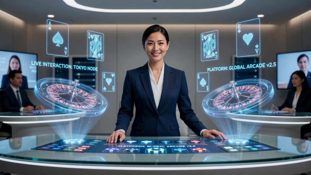 Augmented reality overlay on a live dealer table showing interactive game elements and player avatars