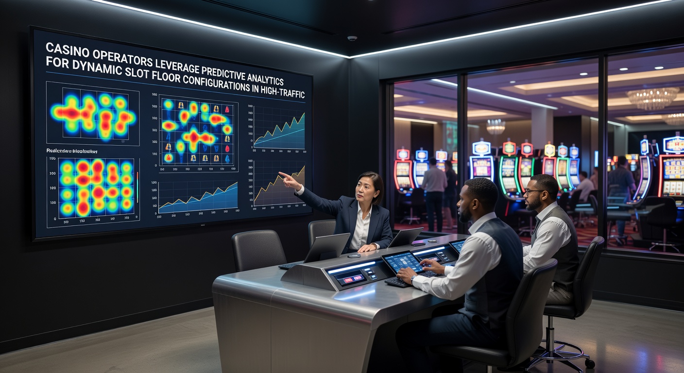 Analytics dashboard displaying slot machine performance metrics and predicted floor layouts