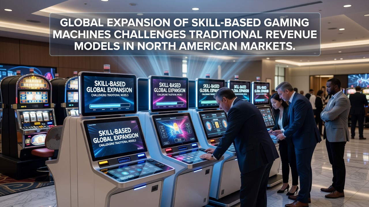 Global skill-based gaming machines in international casinos showing modern terminals and player engagement