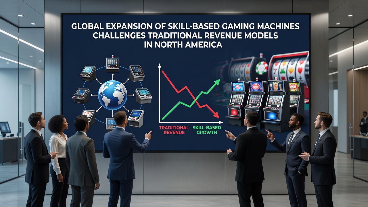 North American casino floor with skill-based gaming machines integrated alongside traditional slots