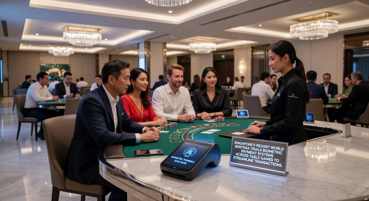 Close-up of biometric scanner integrated into a baccarat table at Resort World Sentosa