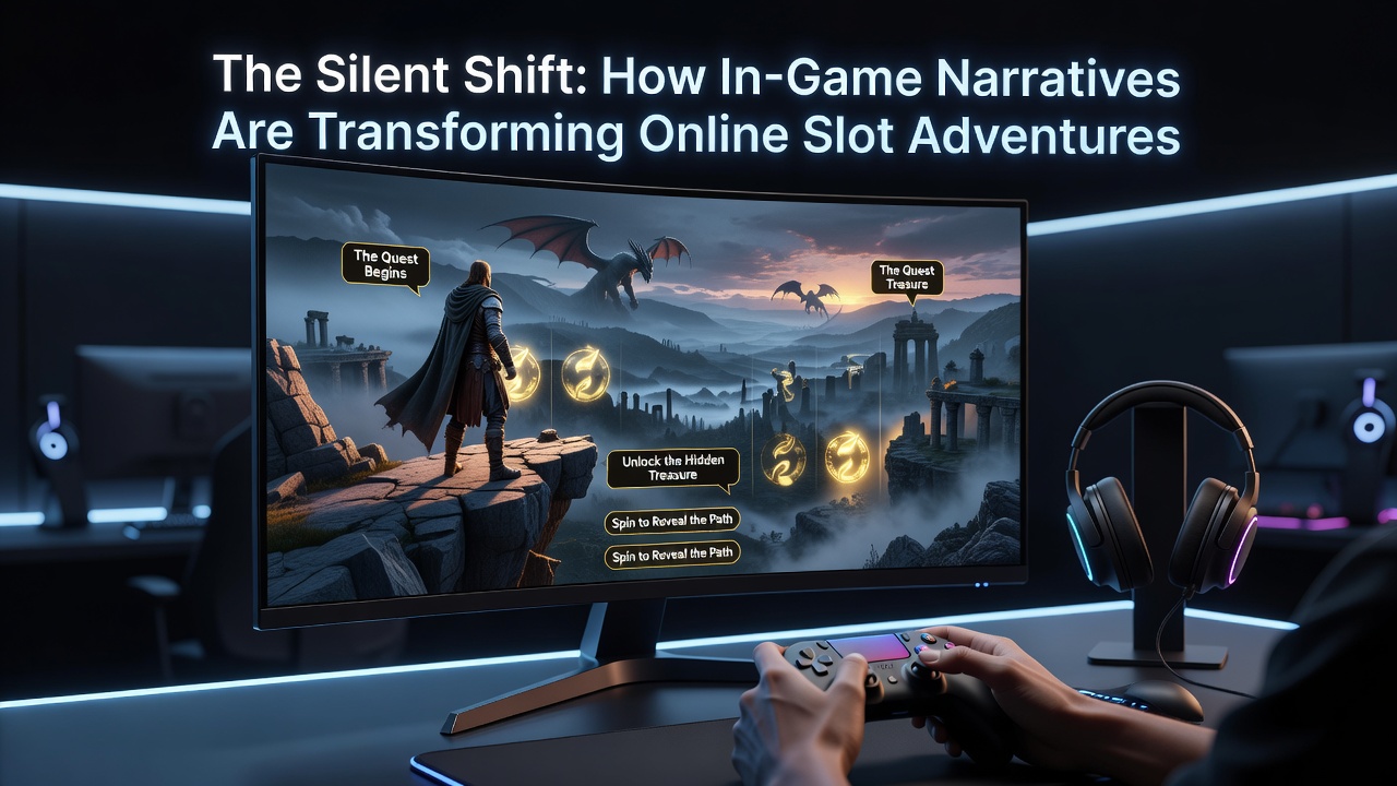 Player engaging with a narrative slot featuring evolving story scenes and character dialogue on a mobile device